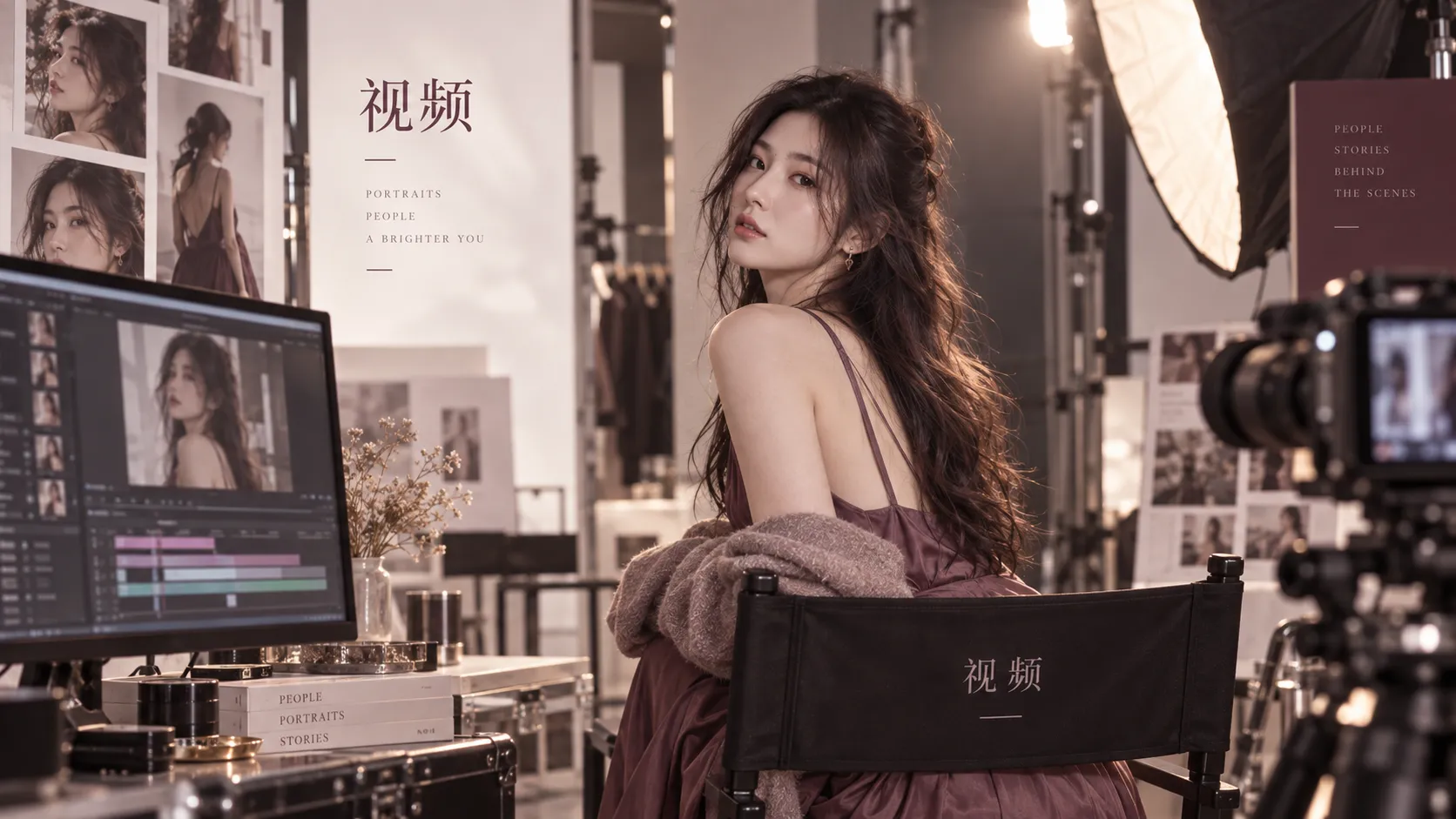 服装色彩与场景背景协调的时尚人像